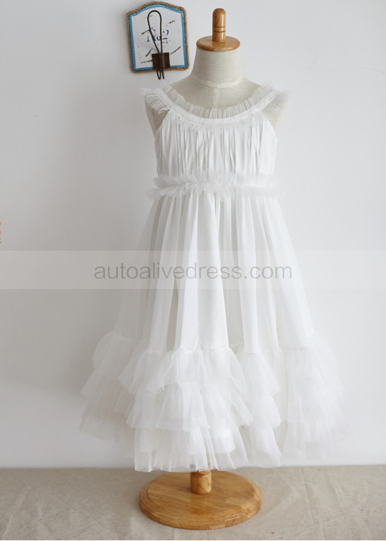 Ivory Chiffon Tulle Short Flower Girl Dress